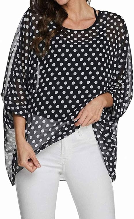 Josephine - Womens Floral Loose Batwing Sleeve Bohemian Sheer Chiffon Oversize Off Shoulder Blouse Tunic Tops