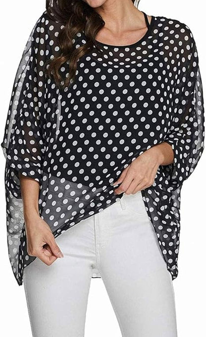 Josephine - Womens Floral Loose Batwing Sleeve Bohemian Sheer Chiffon Oversize Off Shoulder Blouse Tunic Tops