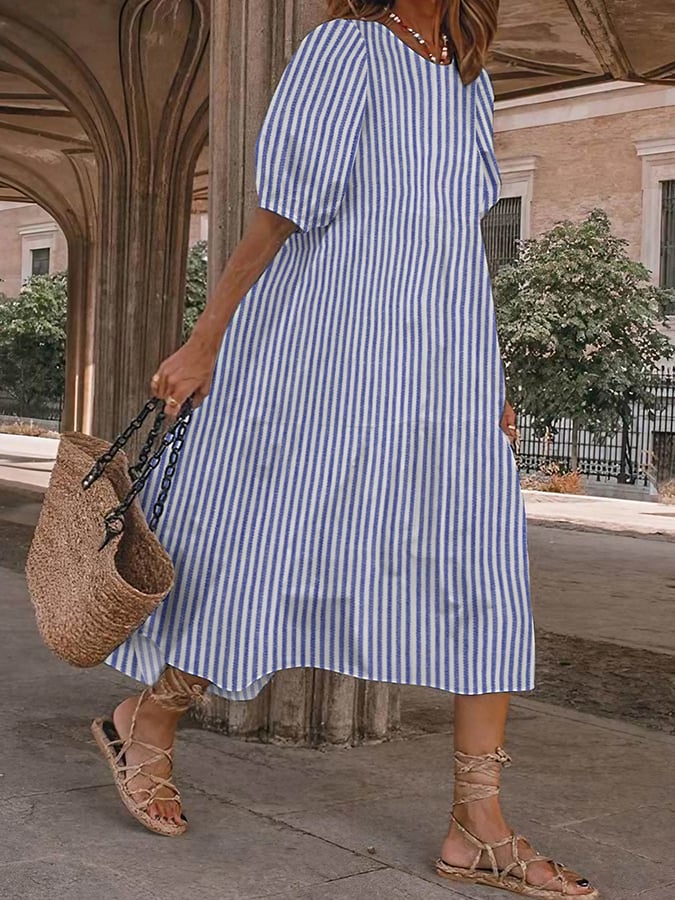 Vintage Striped A-Line Casual Dress for Women