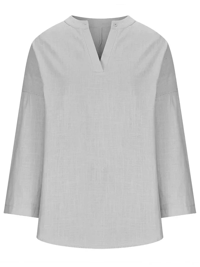 Long-Sleeved Cotton Beach Shirt with Round Neckline: Loose Fit