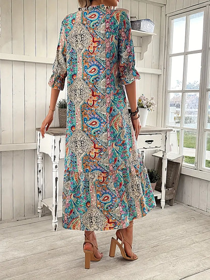 Dahlia - Short Sleeve Paisley Maxi Dress