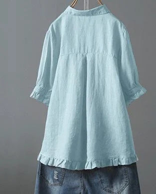 Solid Color Casual Blouses with 3/4 Sleeves and Stand Collar