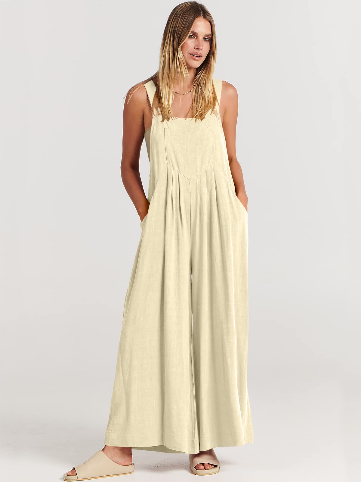 Stylish Sleeveless Wide Leg Jumpsuit for Women with Functional Pockets