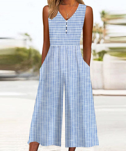 Cyrene - Blue Striped Sleeveless Jumpsuit