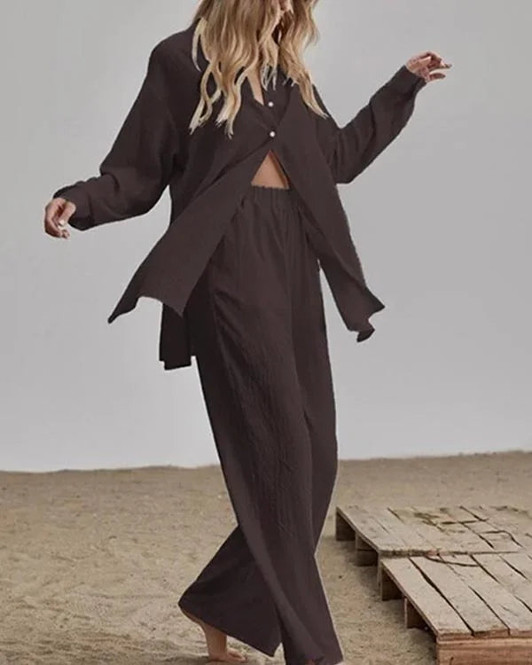 Lara | Long-Sleeve Shirt and Wide-Leg Linen Pants