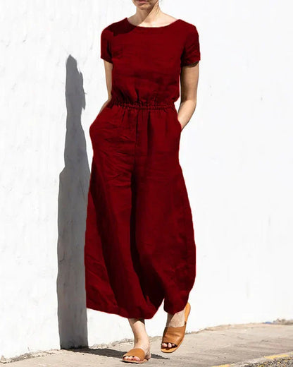 Eras - Casual Short Sleeve Linen Jumpsuit