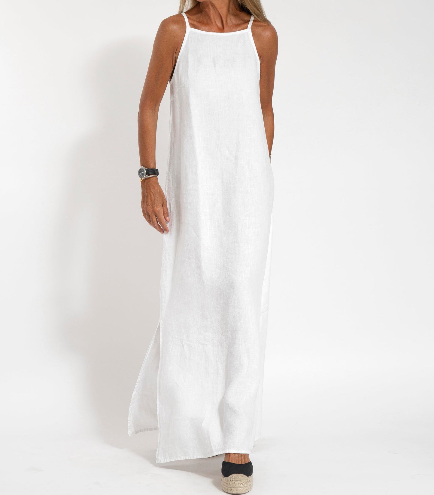 Stylish Sleeveless Cotton Linen Maxi Dress in Solid Colors