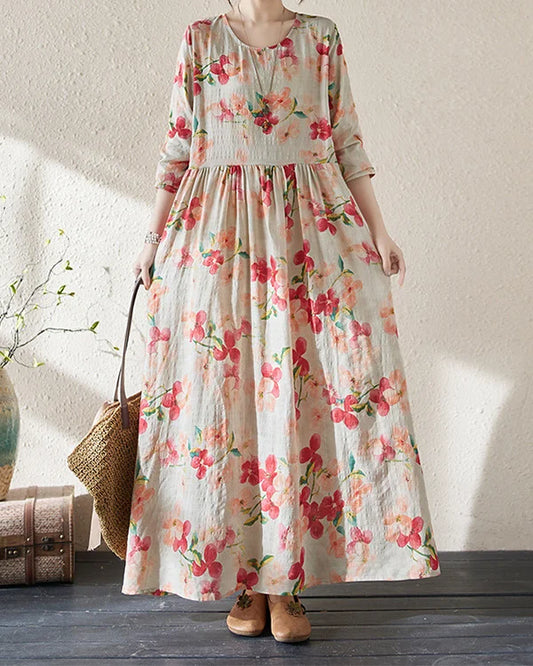 Charmaine – Charming floral cotton-linen dress