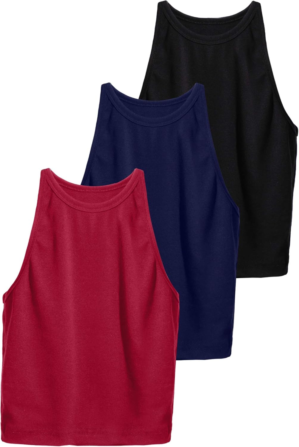 Leah - Set of 3 Women's Racerback Crop Tops - Cotton Workout Tanks for Fitness and Everyday Wear