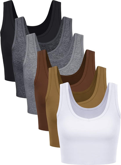 Andi- 6-Pack Women's Essential Sleeveless Crop Tank Tops for Sports and Leisure