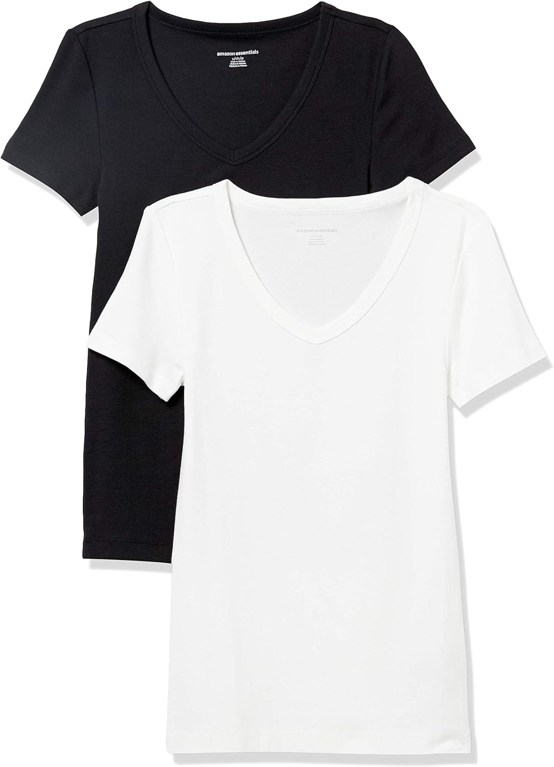 Yael - Essentials Women's Slim-Fit V-Neck T-Shirt Set, Short Sleeves - 2 Pack