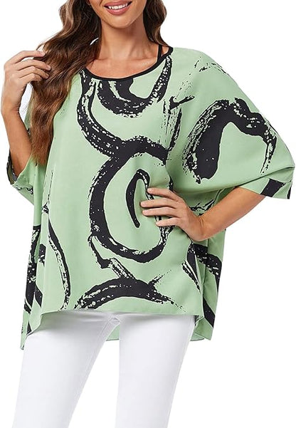 Josephine - Womens Floral Loose Batwing Sleeve Bohemian Sheer Chiffon Oversize Off Shoulder Blouse Tunic Tops