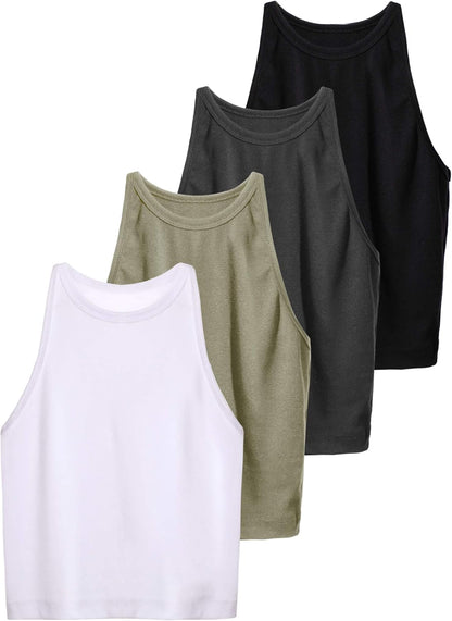 Barbara - 4 Pieces Basic Tank Women Sleeveless Racerback Crop Tops