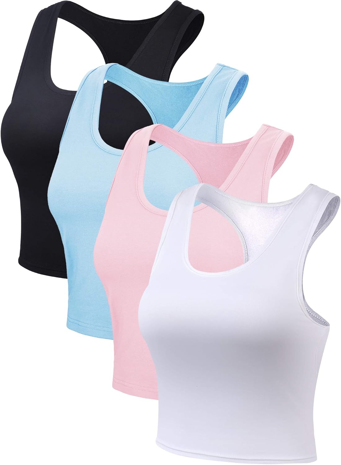 Tracey - Cotton Racerback Crop Tank Tops - 4 Pack