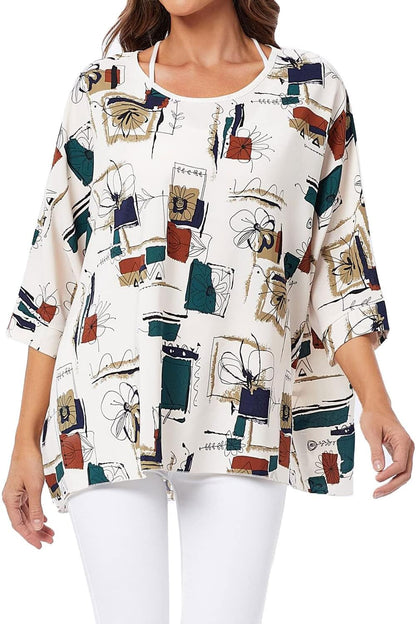 Joyce - Women's Sheer Floral Batwing Sleeve Oversized Off-Shoulder Tunic Blouse