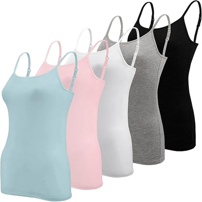 Lynne - 5 Pieces Basic Camisole Adjustable Strap Vest Top for Women and Girl