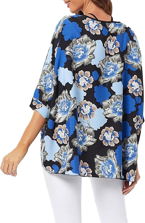 Josephine - Womens Floral Loose Batwing Sleeve Bohemian Sheer Chiffon Oversize Off Shoulder Blouse Tunic Tops