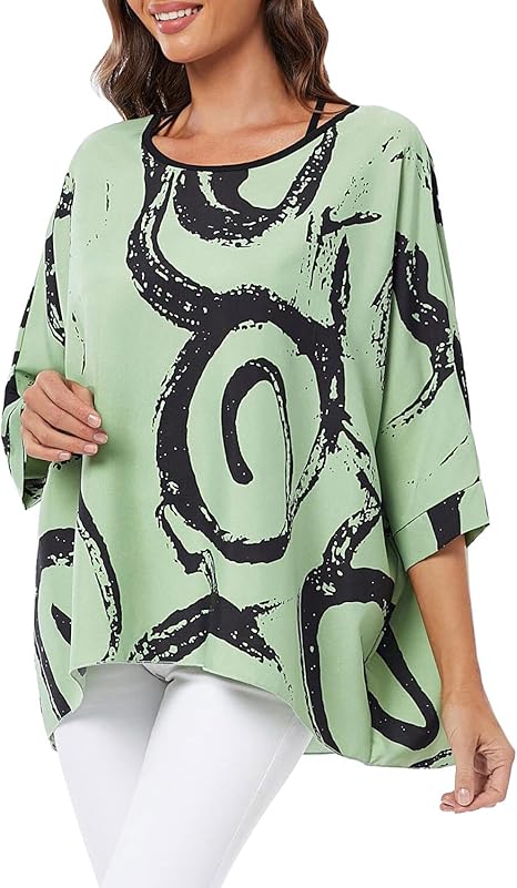 Josephine - Womens Floral Loose Batwing Sleeve Bohemian Sheer Chiffon Oversize Off Shoulder Blouse Tunic Tops