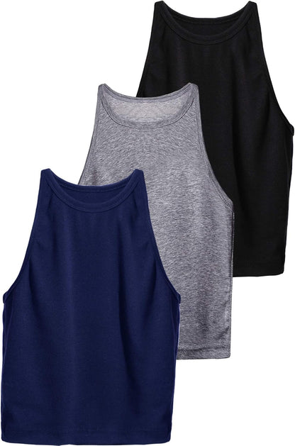 Leah - Set of 3 Women's Racerback Crop Tops - Cotton Workout Tanks for Fitness and Everyday Wear