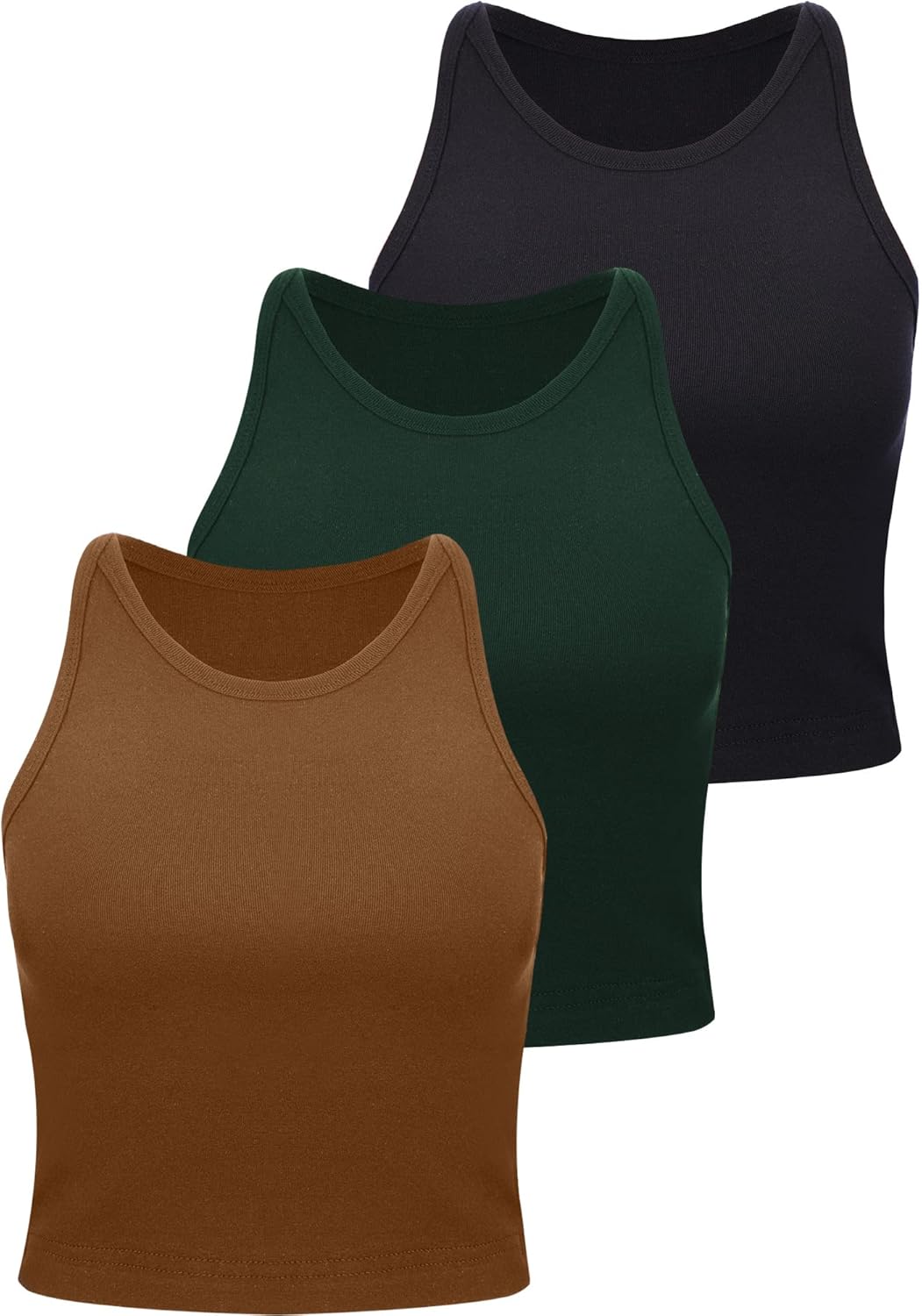 Leah - Set of 3 Women's Racerback Crop Tops - Cotton Workout Tanks for Fitness and Everyday Wear