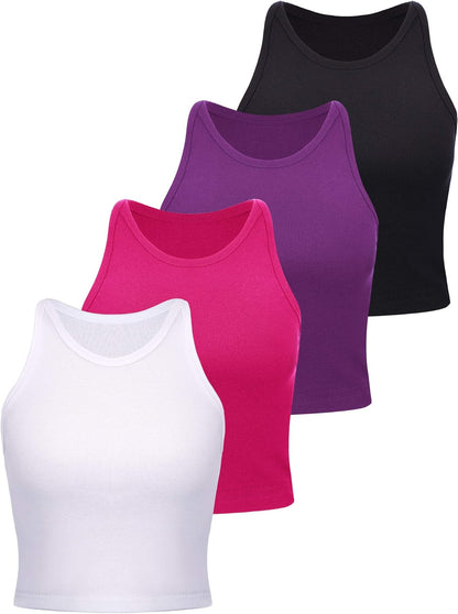 Barbara - 4 Pieces Basic Tank Women Sleeveless Racerback Crop Tops