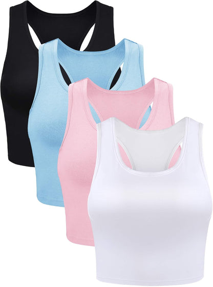 Tracey - Cotton Racerback Crop Tank Tops - 4 Pack