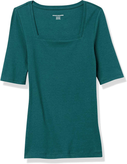 Tina - Essentials Women's Fitted Half Sleeve Square Neck Tee