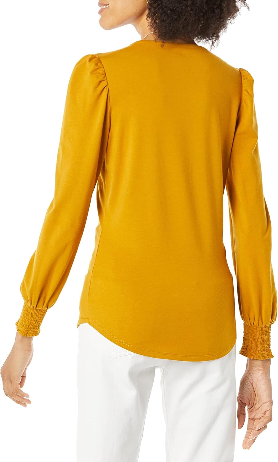 Lynda - Essentials Women's Long-Sleeve Crewneck Smocked Cuff T-Shirt