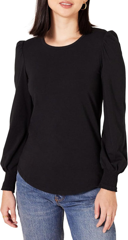 Lynda - Essentials Women's Long-Sleeve Crewneck Smocked Cuff T-Shirt