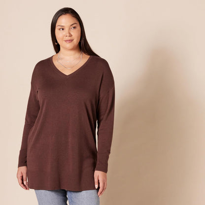 Susan - Essentials Women's Cozy Long-Sleeved V-Neck Tunic Sweater (Plus Size Available)