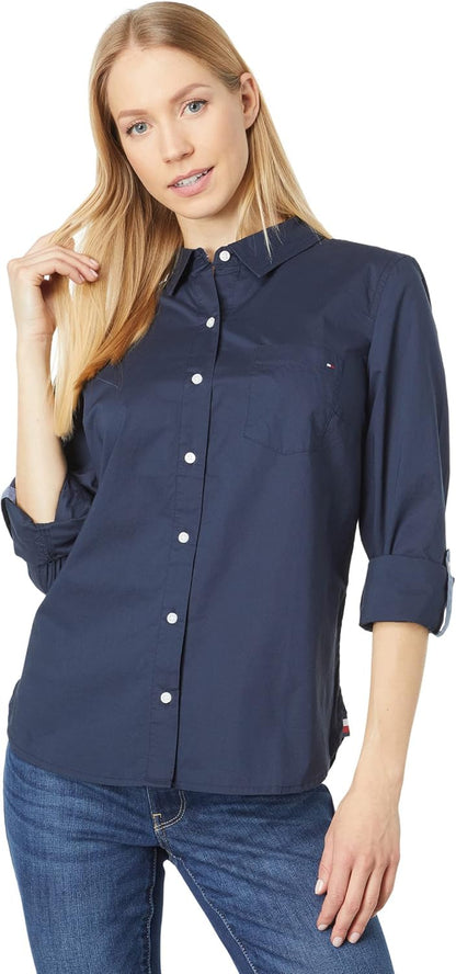 Janet - Women's Plaid Roll Tab Top Button Down Shirt