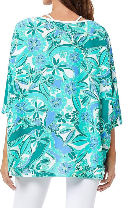 Josephine - Womens Floral Loose Batwing Sleeve Bohemian Sheer Chiffon Oversize Off Shoulder Blouse Tunic Tops