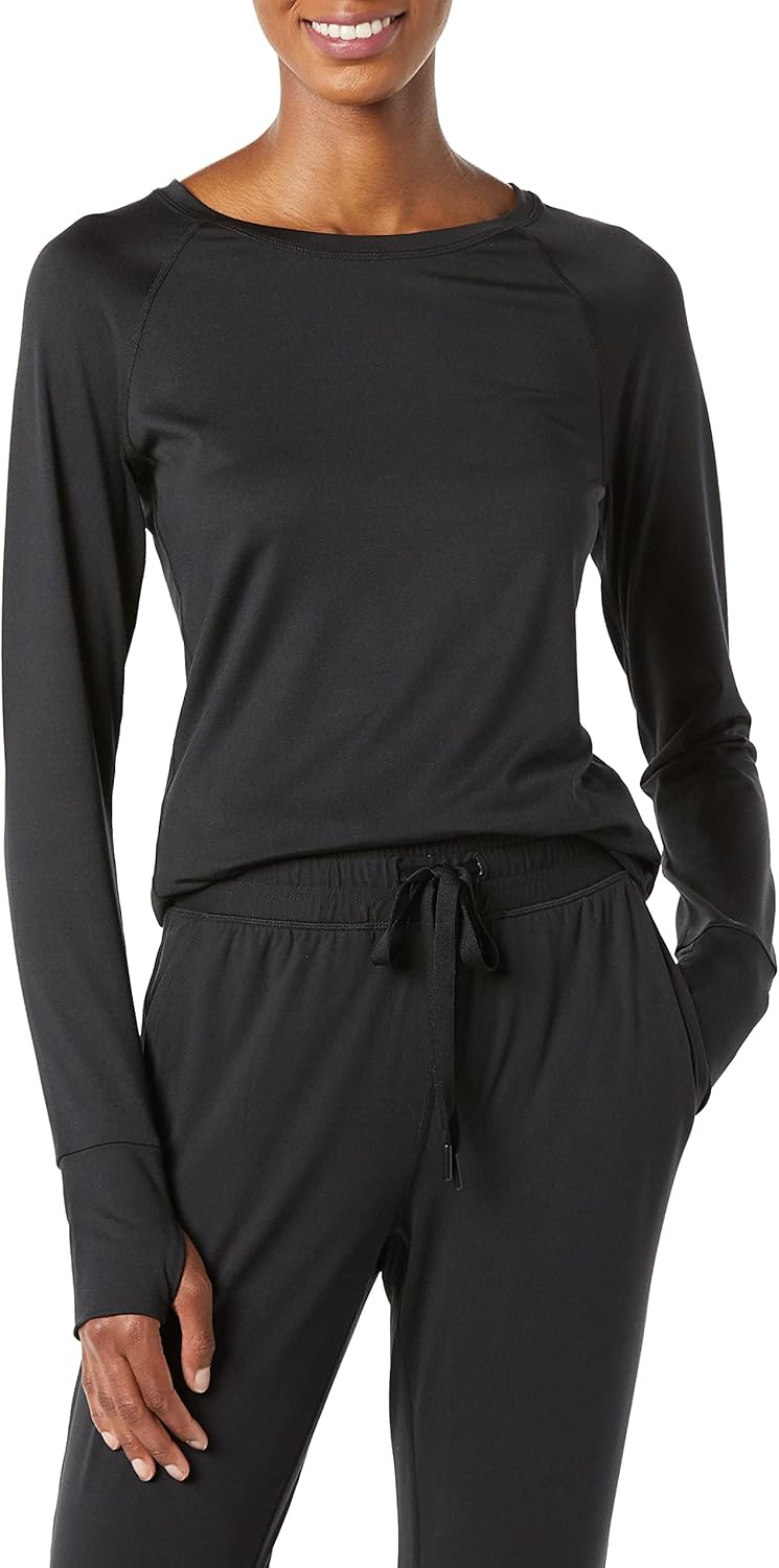 Nazia - Plus Size Brushed Tech Stretch Long-Sleeve Crewneck Workout Shirt