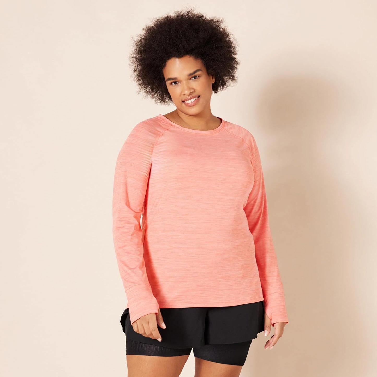 Nazia - Plus Size Brushed Tech Stretch Long-Sleeve Crewneck Workout Shirt