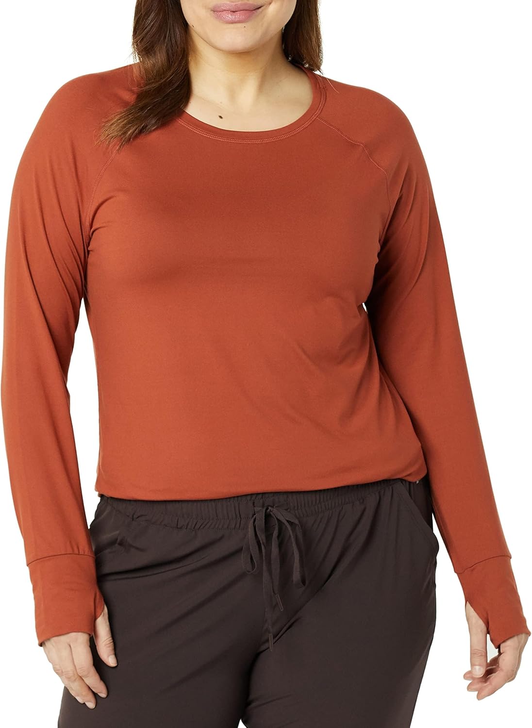 Nazia - Plus Size Brushed Tech Stretch Long-Sleeve Crewneck Workout Shirt