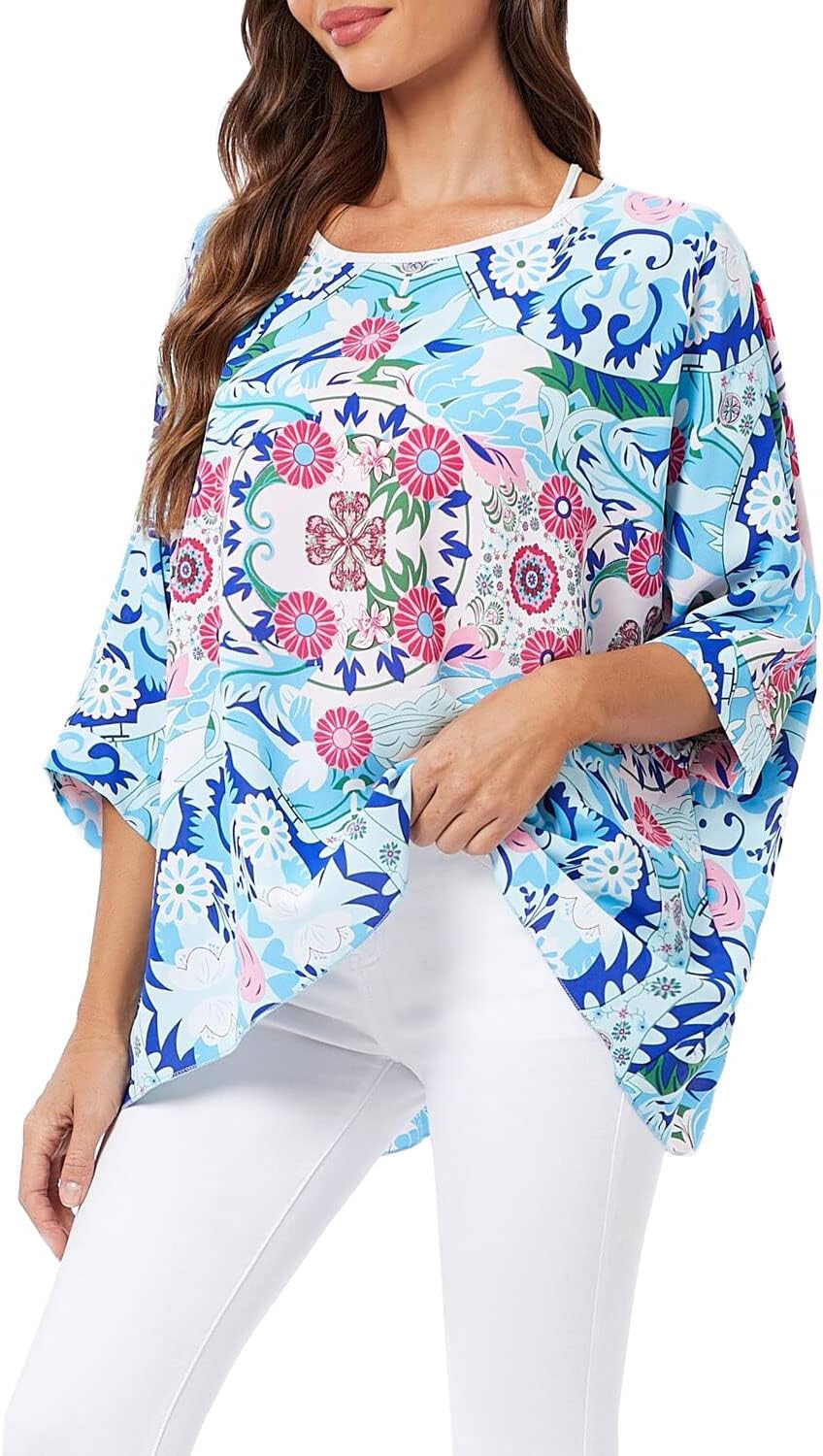 Josephine - Womens Floral Loose Batwing Sleeve Bohemian Sheer Chiffon Oversize Off Shoulder Blouse Tunic Tops