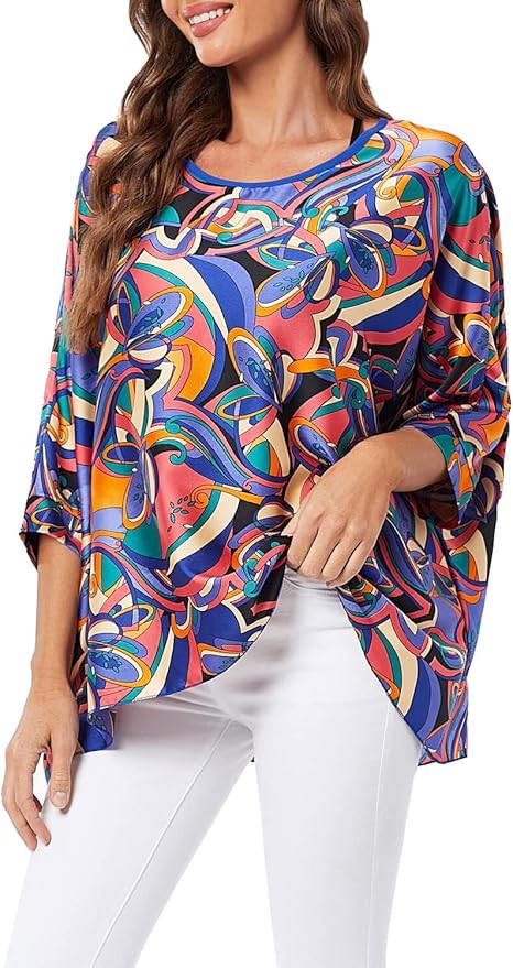 Josephine - Womens Floral Loose Batwing Sleeve Bohemian Sheer Chiffon Oversize Off Shoulder Blouse Tunic Tops