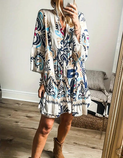 Novalee - Unique Printed Mini Dress with Long Sleeves