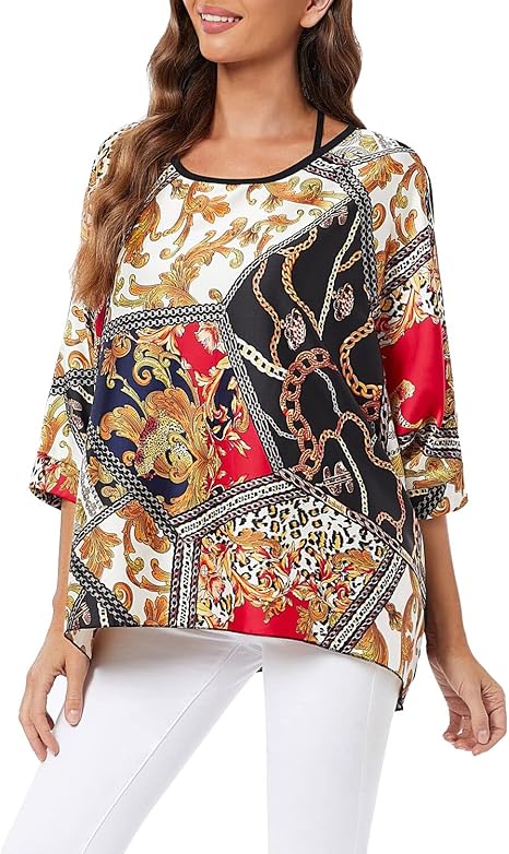 Josephine - Womens Floral Loose Batwing Sleeve Bohemian Sheer Chiffon Oversize Off Shoulder Blouse Tunic Tops