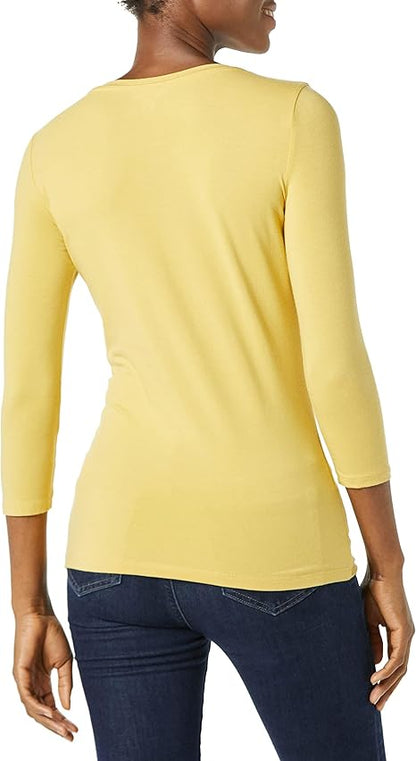 Lois - Essentials Women's Classic-Fit 3/4 Sleeve V-Neck T-Shirt (Available in Plus Size), Multipacks