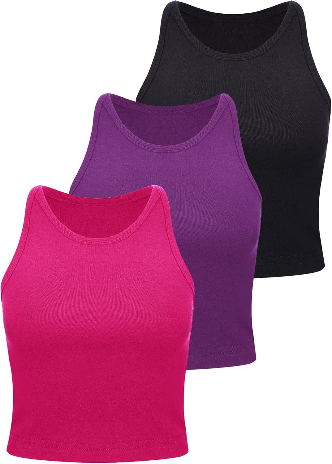 Leah - Set of 3 Women's Racerback Crop Tops - Cotton Workout Tanks for Fitness and Everyday Wear