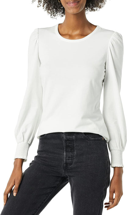 Lynda - Essentials Women's Long-Sleeve Crewneck Smocked Cuff T-Shirt