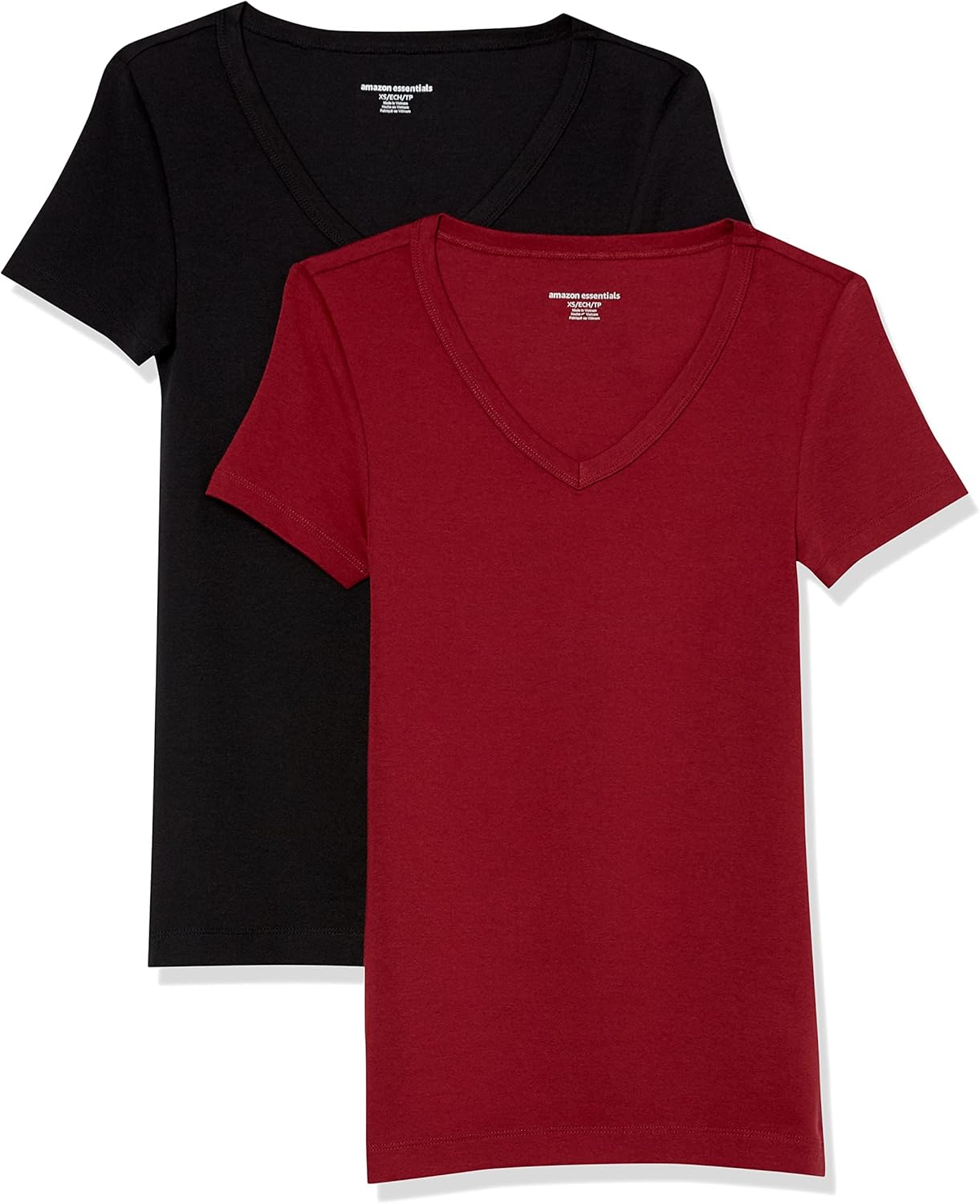 Yael - Essentials Women's Slim-Fit V-Neck T-Shirt Set, Short Sleeves - 2 Pack