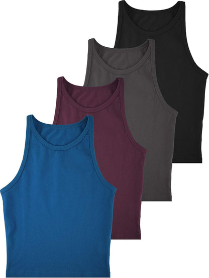 Barbara - 4 Pieces Basic Tank Women Sleeveless Racerback Crop Tops