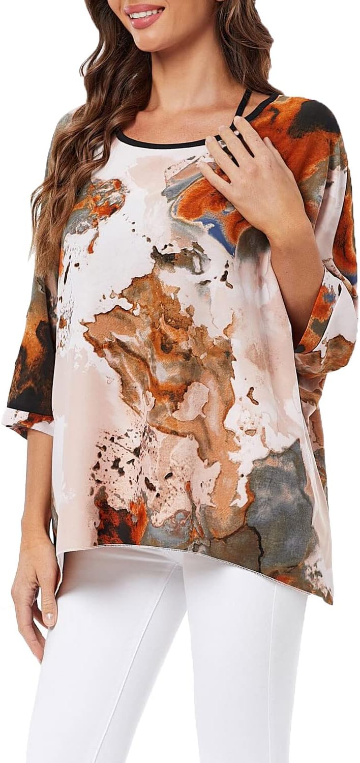 Joyce - Women's Sheer Floral Batwing Sleeve Oversized Off-Shoulder Tunic Blouse