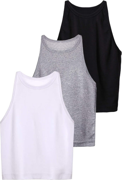 Leah - Set of 3 Women's Racerback Crop Tops - Cotton Workout Tanks for Fitness and Everyday Wear