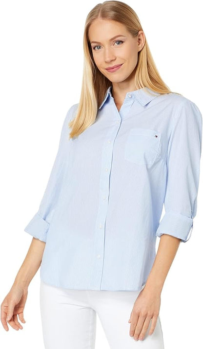 Janet - Women's Plaid Roll Tab Top Button Down Shirt