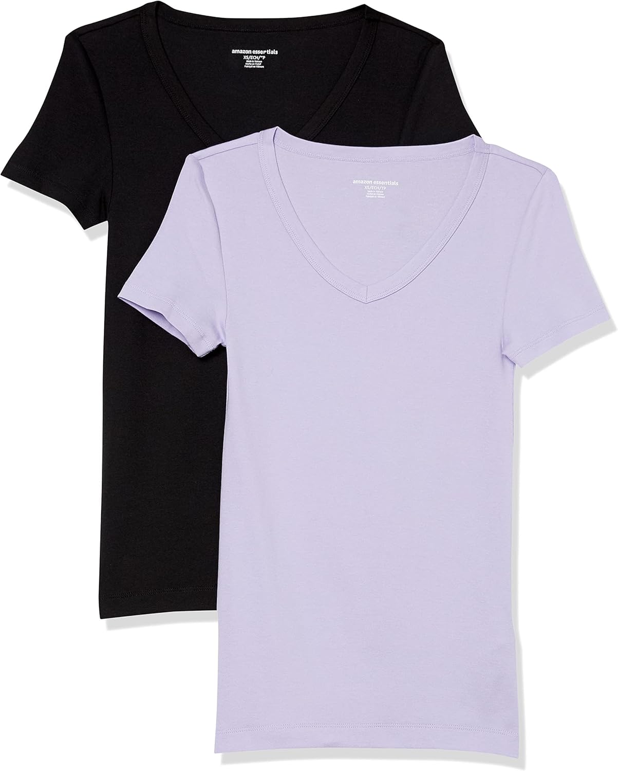 Yael - Essentials Women's Slim-Fit V-Neck T-Shirt Set, Short Sleeves - 2 Pack