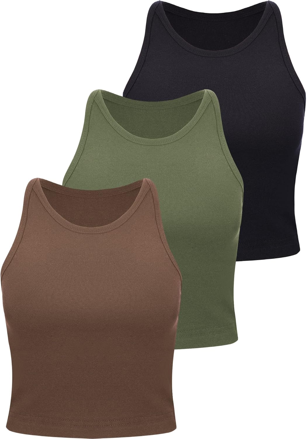 Leah - Set of 3 Women's Racerback Crop Tops - Cotton Workout Tanks for Fitness and Everyday Wear