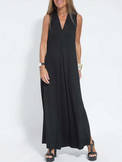 Vibrant Solid Color Sleeveless Maxi Dress for Effortless Elegance